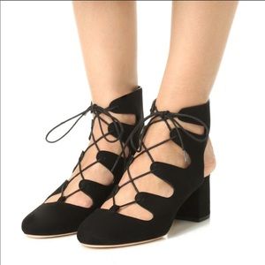 Loeffler Randall Lace Up Black Suede Heels